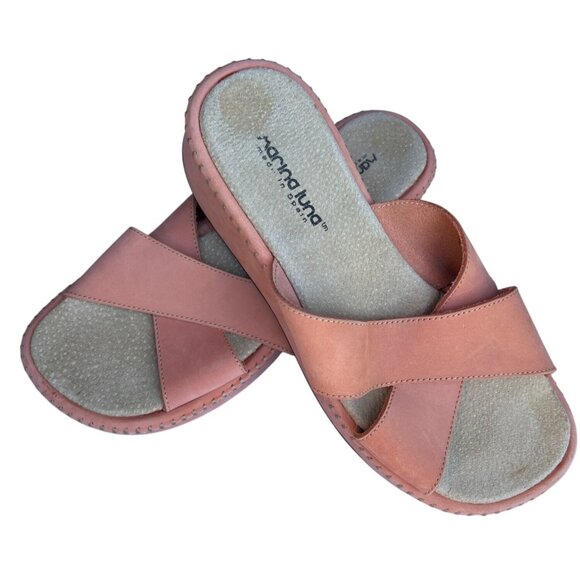 Marina Luna Women's Orange Slide Sandals Size 8 Leather - Picture 1 of 9